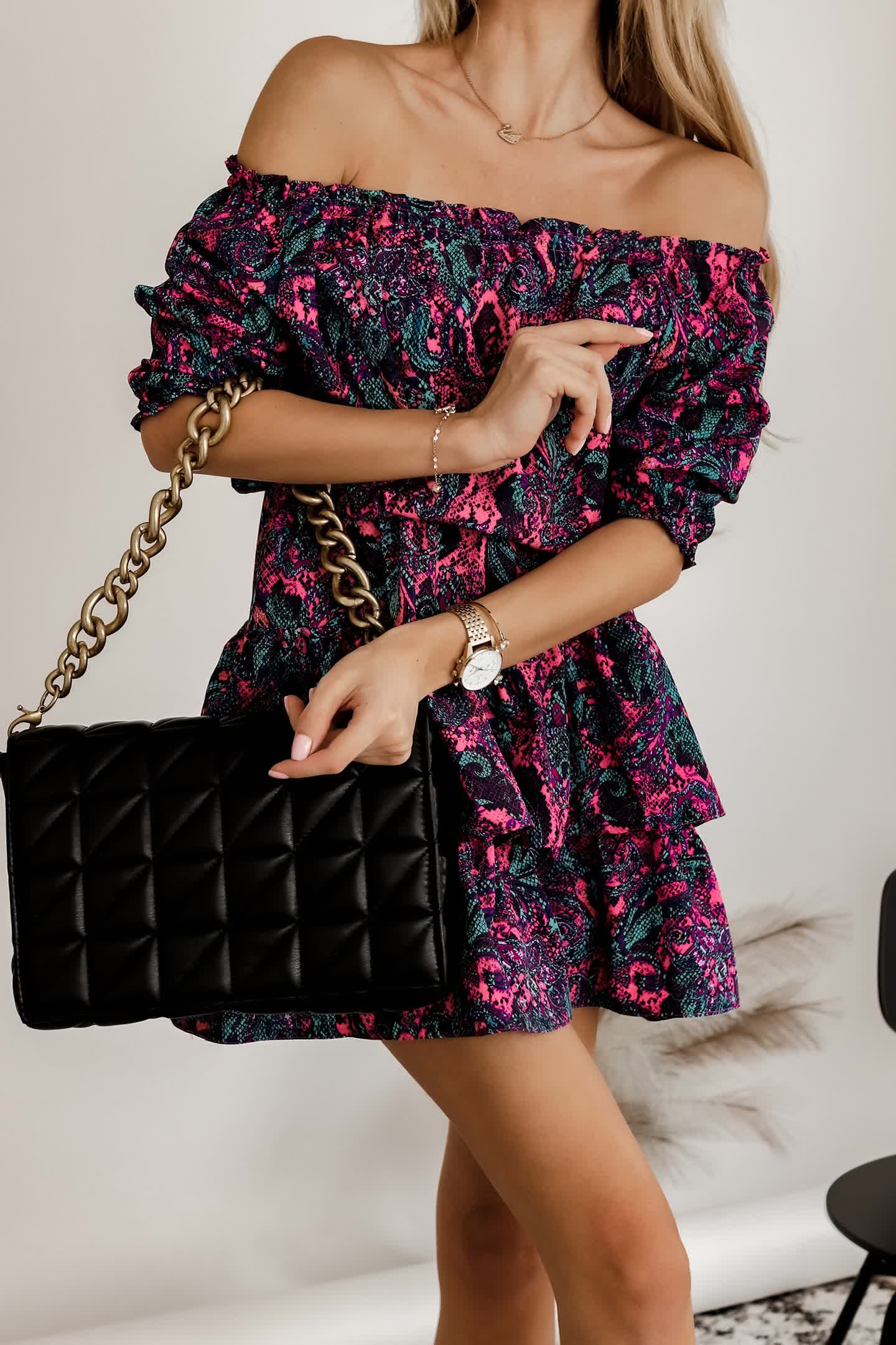 SUKIENKA HISZPANKA KRÓTKA Z GUMKĄ W PASIE I FALBANKAMI - obrazek 2