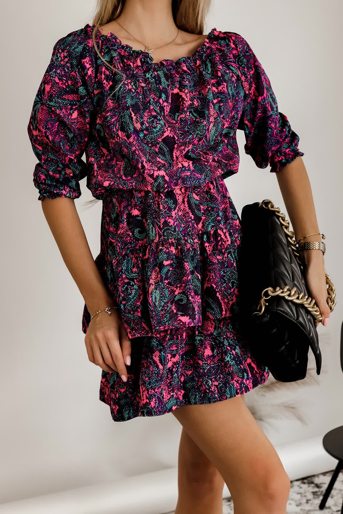 SUKIENKA HISZPANKA KRÓTKA Z GUMKĄ W PASIE I FALBANKAMI - obrazek 3